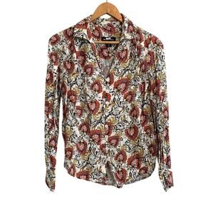 Fifteen Twenty Orange and Yellow Paisley Long Sleeve Button Down Blouse